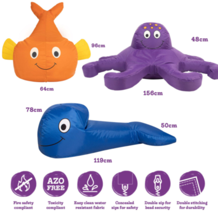 Sea Life Creatures Bean Bag Set - Octopus, Fish and Whale