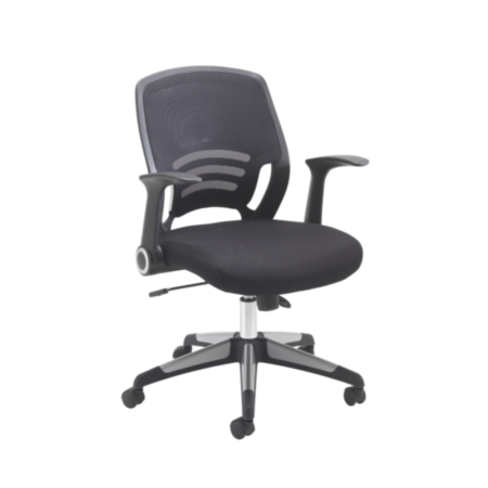 Carbon Black Mesh Back Ergonomic Swivel Office Operator Chair with Folding Arms