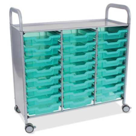 Callero Shield Antimicrobial Medical Trolley with 24 Shallow Trays