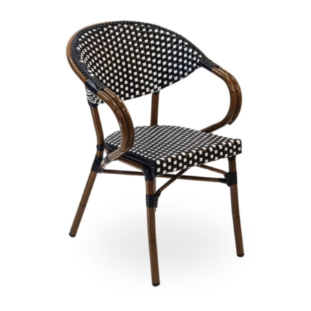 Luxe Parisian Rattan Cafe Bistro Chair - Black &amp; White