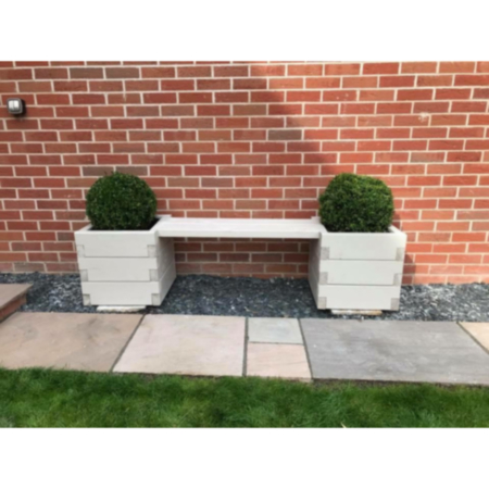 Handmade Outdoor  Wooden Devonshire Bench with Planters - Natural