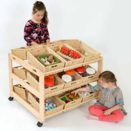 Double Sided 18 Wicker Basket Classroom Organiser