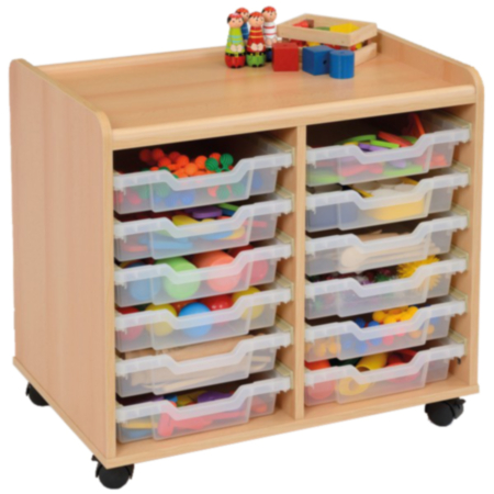 Windwood Early Years Double Column Shallow Tray Storage Unit with Castors