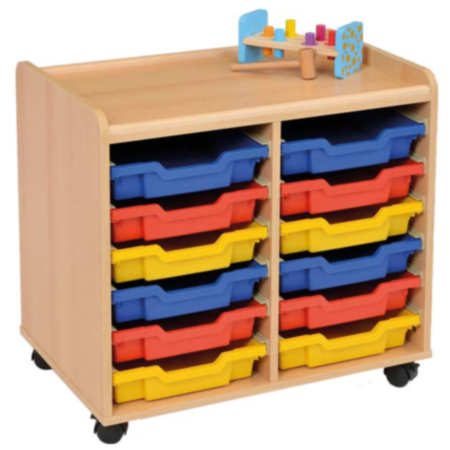 Windwood Early Years Double Column Shallow Tray Storage Unit with Castors