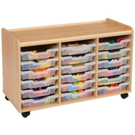 Windwood Early Years Triple Bay 18 Shallow Tray Storage Unit with Castors