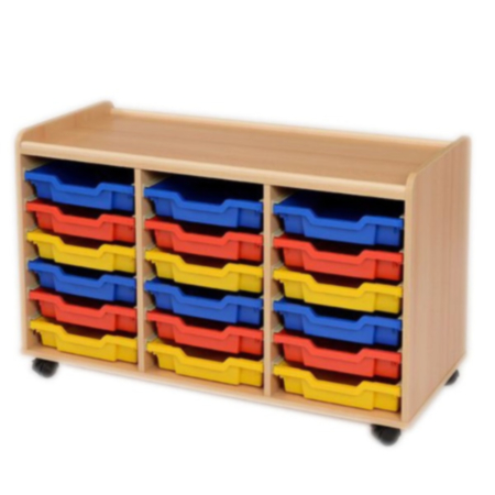 Windwood Early Years Triple Bay 18 Shallow Tray Storage Unit with Castors