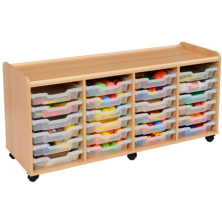 Windwood Early Years Four Bay Shallow Tray Storage Unit with Castors