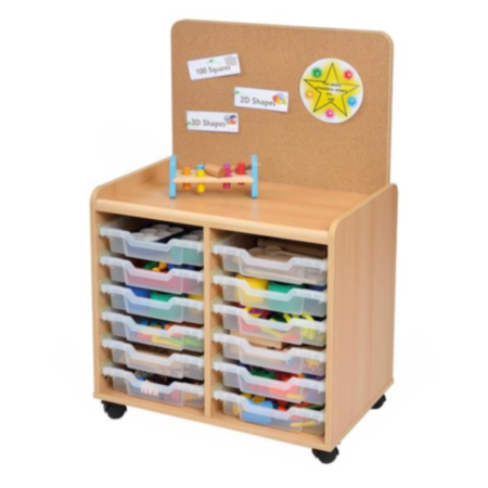 Windwood Early Years Shallow Tray Storage Unit with Cork Panel and Castors