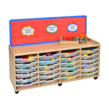 Windwood Early Years 24 Shallow Tray Storage Unit With Cork Panel