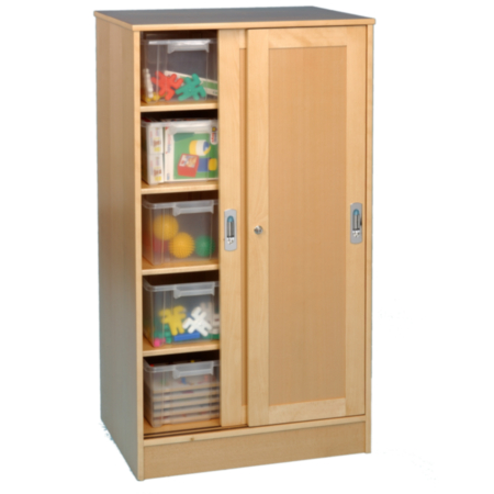 Solid Beech Classroom Cupboard with Sliding Doors