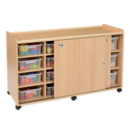 Woodland Early Years Shallow and Deep Tray Storage Unit with Sliding Doors