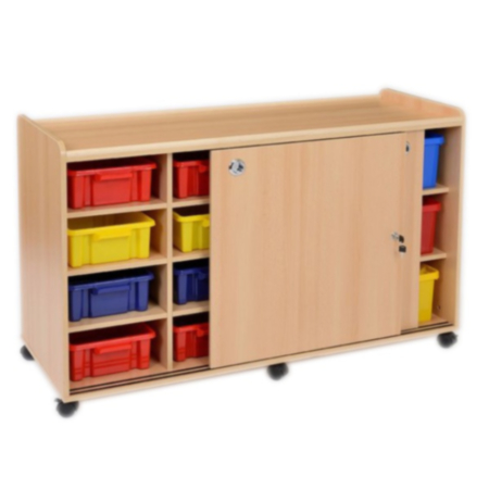Woodland Early Years Shallow and Deep Tray Storage Unit with Sliding Doors