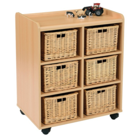 Early Years Beech Classroom Storage Unit with 6 Wicker Baskets