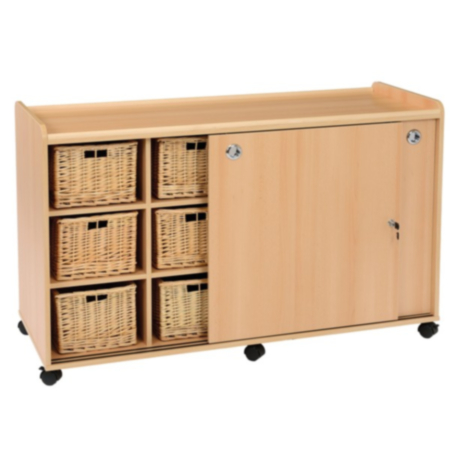 12 Wicker Basket Classroom Storage Unit with Sliding Doors