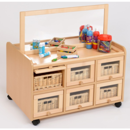 Double Sided Unit with Mirror, Doors and Small Wicker Baskets
