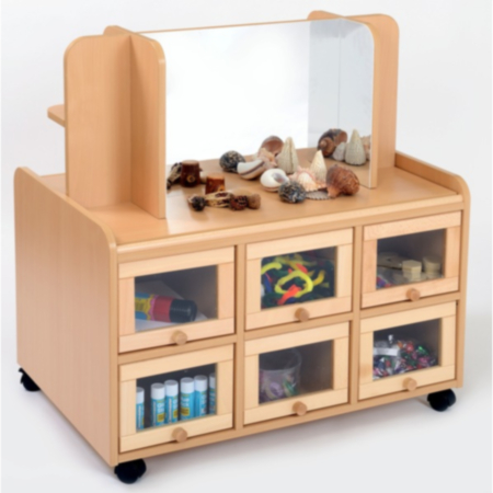 Double Sided Unit with Mirror, Display Shelf and Doors
