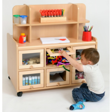 Double Sided Unit with Mirror, Display Shelf and Doors
