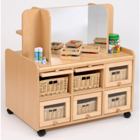 Early Years Double Sided Resource Storage Unit with Doors, Mirror and Shallow Baskets