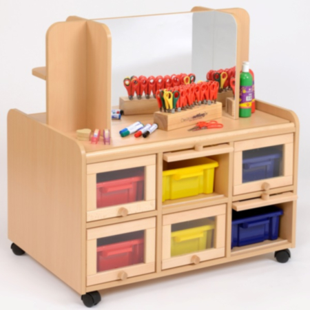 Double Sided Classroom Resource Unit with Mirror/Display Shelf Trays &amp; Doors