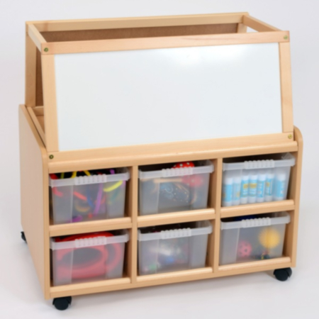 Double Sided Storage Unit with Dry Wipe Magnetic Easel &amp; Deep Trays
