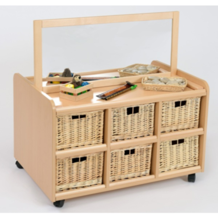 Double Sided Storage Unit with Mirror &amp; Wicker Baskets