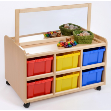 Double Sided Storage Unit with Mirror and Deep Trays