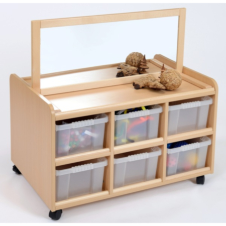 Double Sided Storage Unit with Mirror and Deep Trays