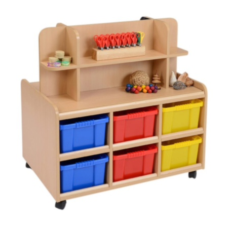 Double Sided Storage Unit with Mirror, Display Shelf and Deep Trays