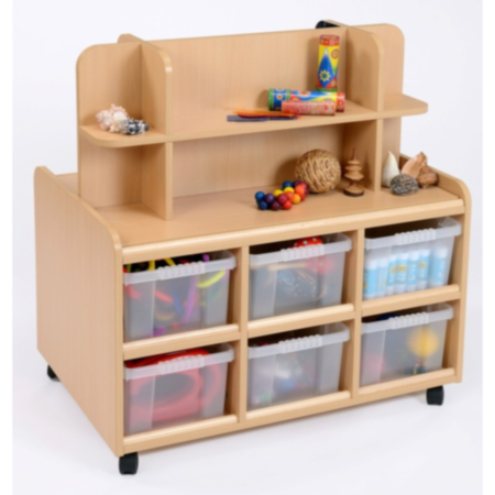 Double Sided Storage Unit with Mirror, Display Shelf and Deep Trays