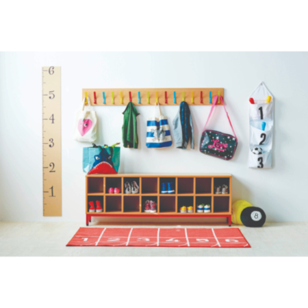 Maple Cloakroom Bench with 16 Open Compartments