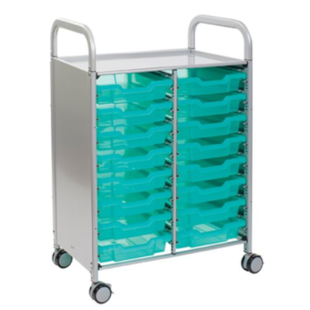 Callero Shield Antimicrobial Medical Trolley with 16 Shallow Trays