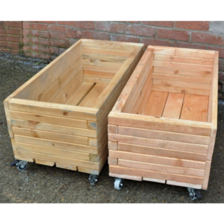 Outdoor Wooden Simple Moveable Rectangular Planters - Pack of 2