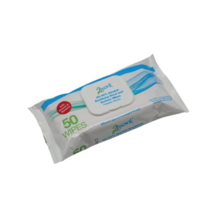 2Work Antibacterial Alcohol Hand Wipes Unfragranced (Pack of 50) 2W03485