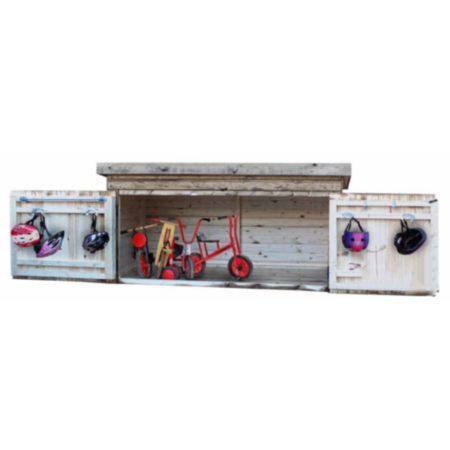 Wooden Outdoor School Bike &amp; Trike Storage Shed - Large