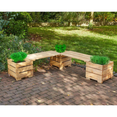 Wooden Corner Planter Bench Set