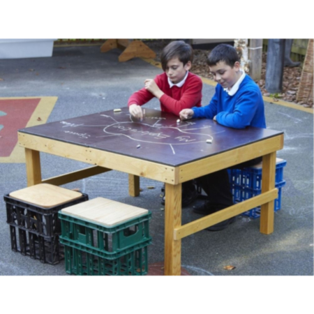 Wooden Primary Crate Chalk Table With Crate Seats
