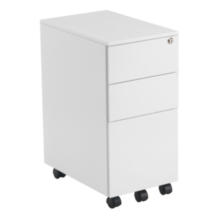 Slimline 3 Drawer Under Desk Steel Pedestal - White