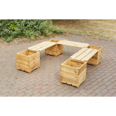 Outdoor Wooden Horseshoe Seat with Planters