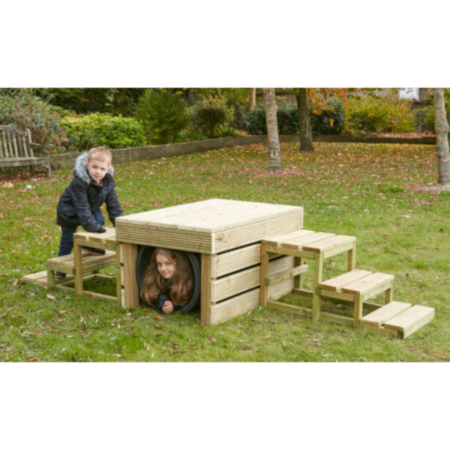 Wooden Outdoor Climb, Crawl And Launch Platform