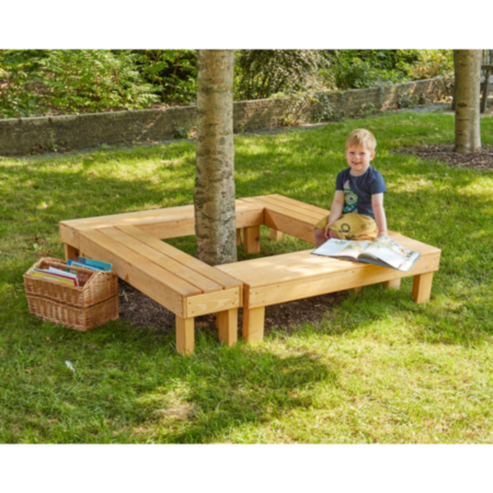 Outdoor Forest School Wooden Seat Around Set - Set of 4- Square