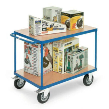 Fetra heavy duty laminated wood shelf trolleys, platform L x W - 1200 x 800mm and two shelves
