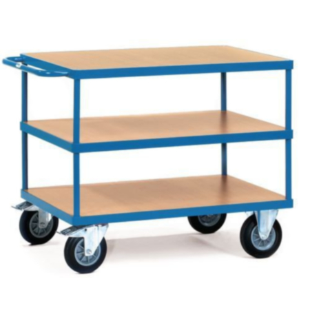 Fetra heavy duty laminated wood shelf trolleys, platform L x W - 1200 x 800mm and three shelves