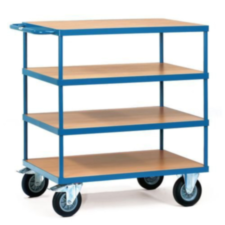 Fetra heavy duty laminated wood shelf trolleys, platform L x W - 1000 x 700mm and four shelves