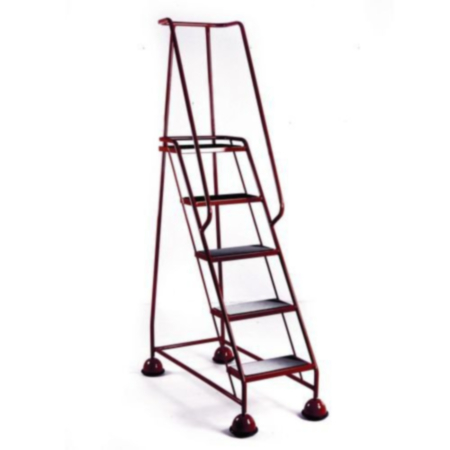 Mobile Platform Steps With Cup Feet And Full Handrail 5 Tread In Red