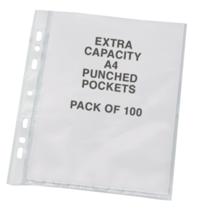 A4 ExWide Punched Pockets Pack 100