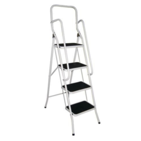 White Folding Step Stool With Handrail - 4 Step