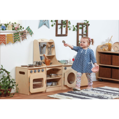 Millhouse Natural Wooden Role Play Kitchen Set of 4 - Sink, Cooker, Washer and Storage Dresser-400mm