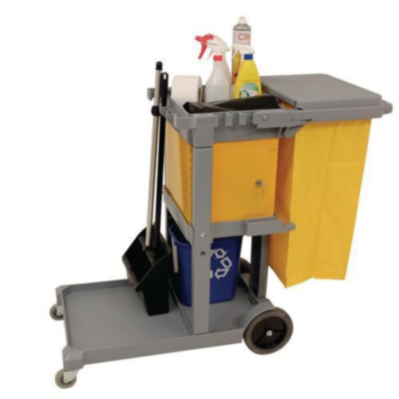 Multi-purpose cleaning trolley complete with bag and lockable box