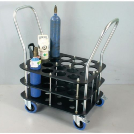 Oxygen cylinder trolley for 18 x 100mm dia. bottles