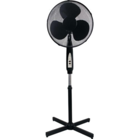 16 Inch black oscillating pedestal fan with remote and timer